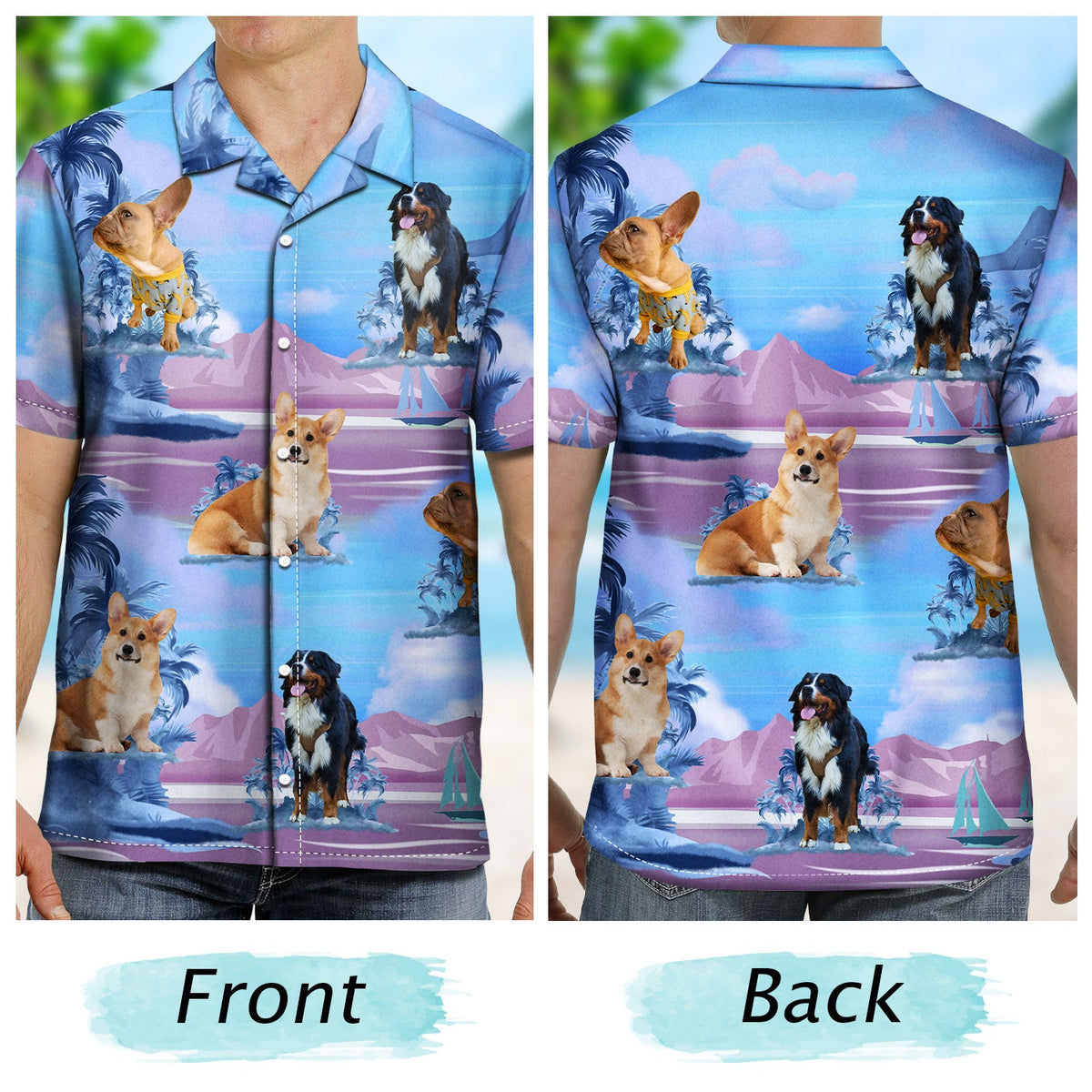 Custom Photo Funny Family Pet Face Tropical Island - Funny Gift For Pet Lovers, Dog Mom, Cat Mom, Dog Dad, Cat Dad - Personalized Hawaiian Shirt