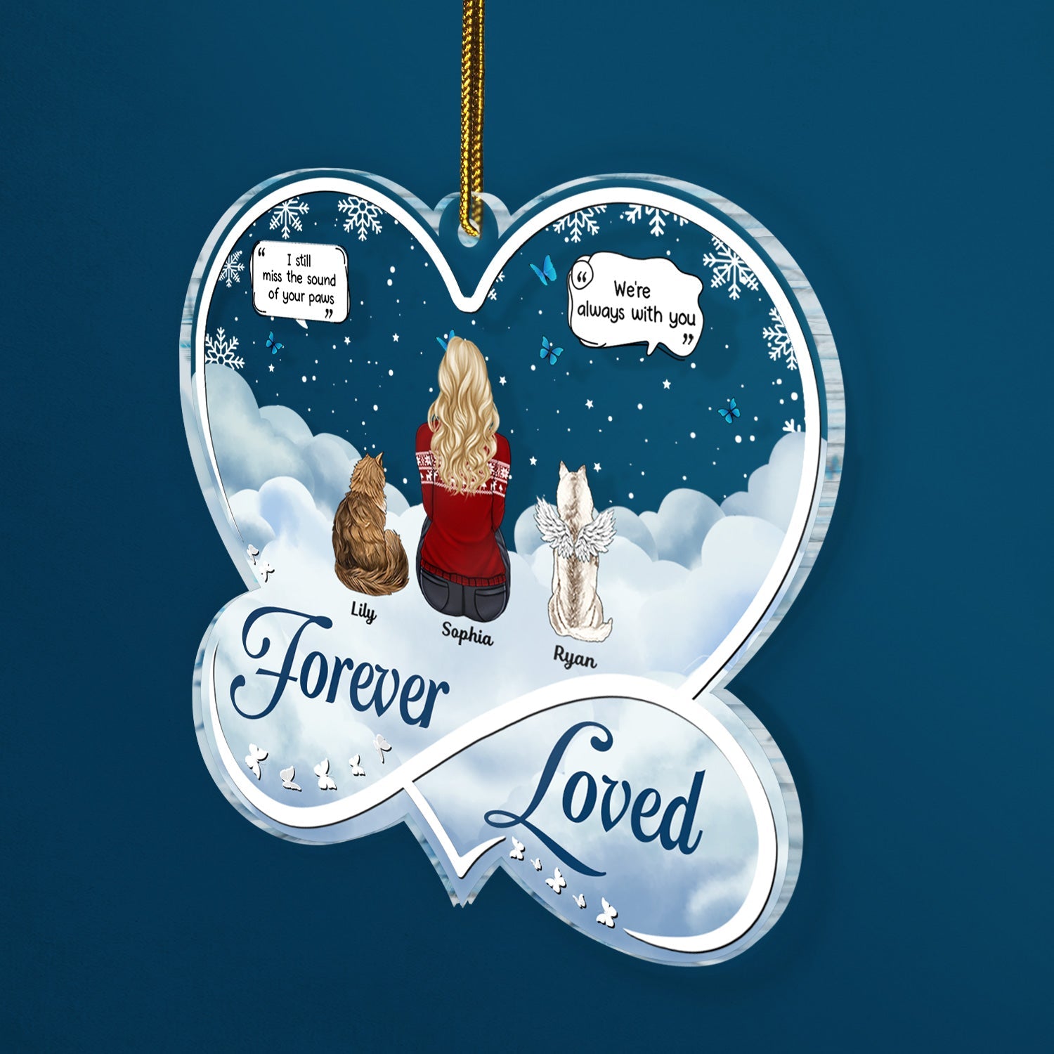 Forever Loved - Christmas Memorial Gift For Pet Lovers, Dog Mom, Dog Dad, Cat Mom, Cat Dad - Personalized Custom Shaped Acrylic Ornament