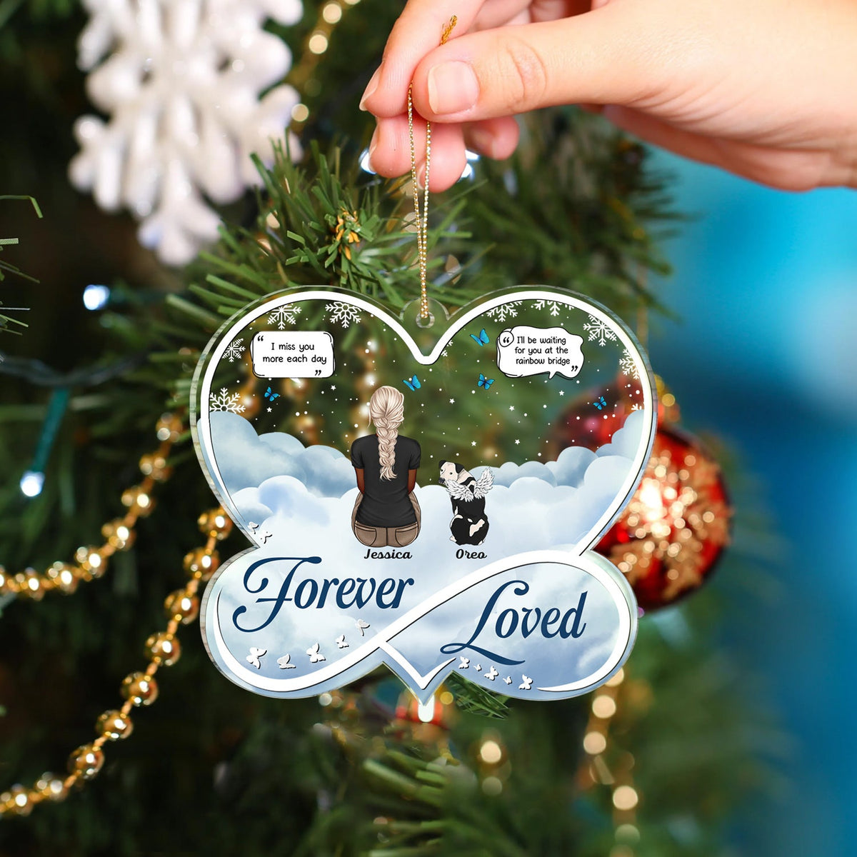 Forever Loved - Christmas Memorial Gift For Pet Lovers, Dog Mom, Dog Dad, Cat Mom, Cat Dad - Personalized Custom Shaped Acrylic Ornament