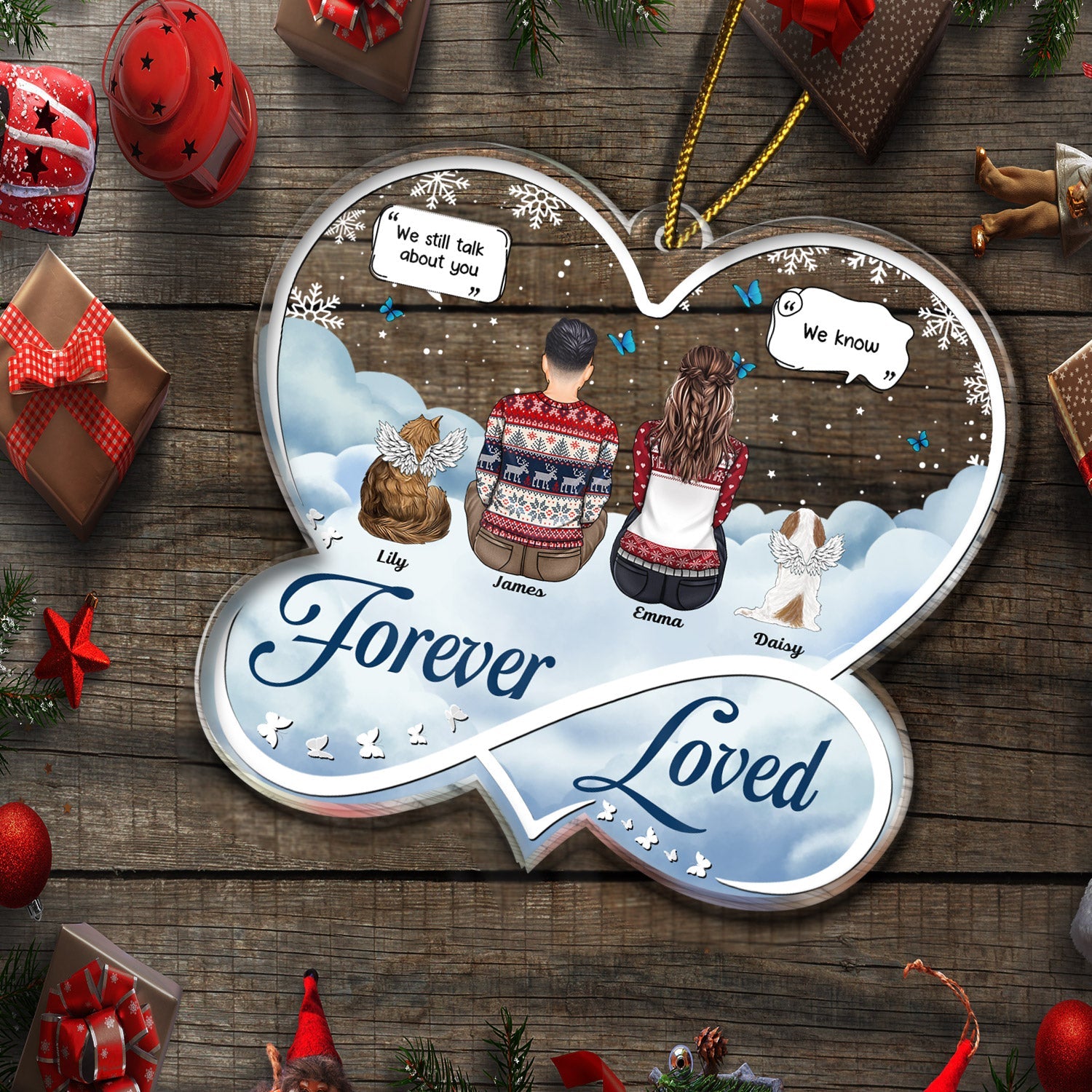 Forever Loved - Christmas Memorial Gift For Pet Lovers, Dog Mom, Dog Dad, Cat Mom, Cat Dad - Personalized Custom Shaped Acrylic Ornament