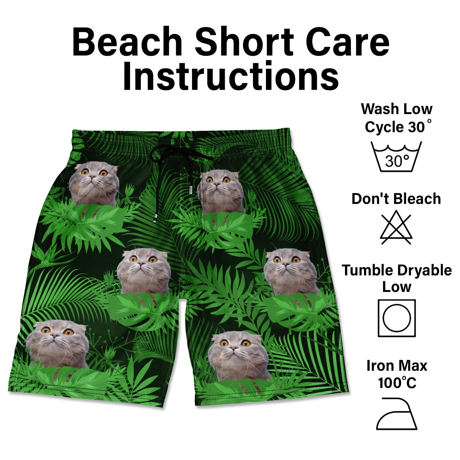 Custom Photo Funny Family Pet Face Tropical Leaf - Funny Gift For Pet Lovers, Dog Mom, Cat Mom, Dog Dad, Cat Dad - Personalized Unisex Beach Shorts