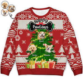 Custom Photo Funny Dog Cat Face Happy Pawlidays - Christmas Gift For Pet Lovers - Personalized Unisex Ugly Sweater