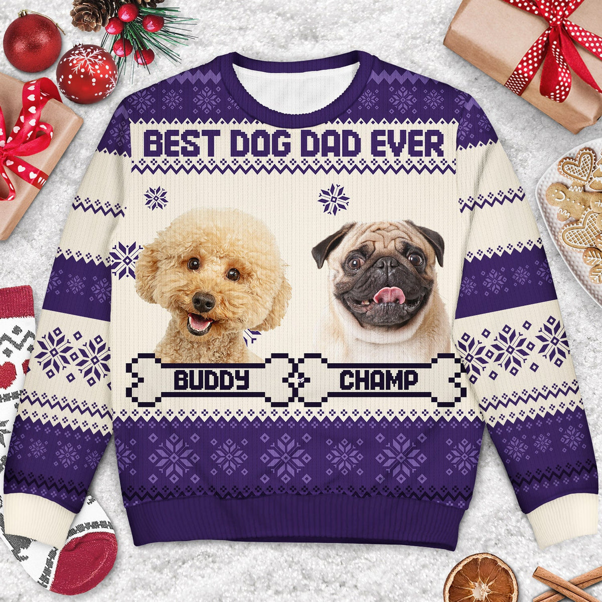 Custom Photo Funny Pet Face Best Dog Mom Ever - Christmas Gift, Gift For Dog Lovers, Dog Mom, Dog Dad, Pet Lovers - Personalized Unisex Ugly Sweater