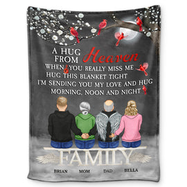 Sending Hugs From Heaven - Family Memorial Gift - Personalized Fleece Blanket