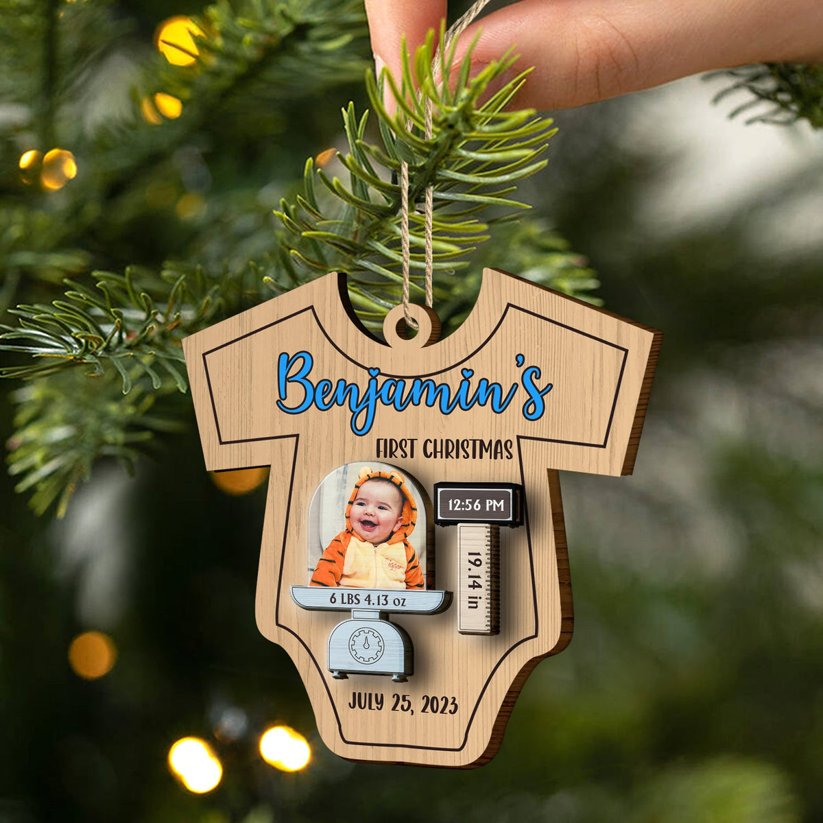 Custom Photo Lovely Baby Face First Christmas - Christmas Gift For Baby, Newborn Baby - Personalized 2-Layered Wooden Ornament