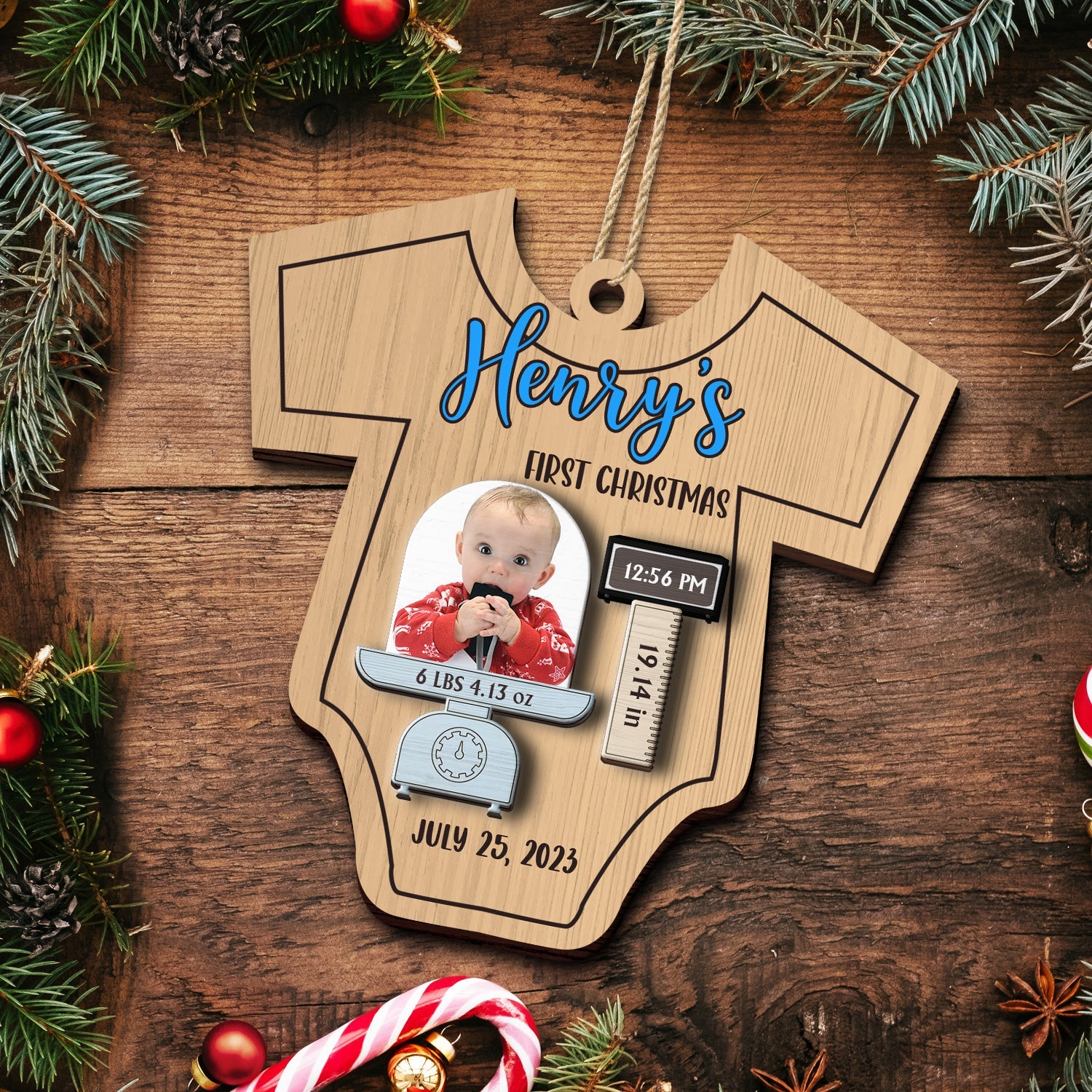 Custom Photo Lovely Baby Face First Christmas - Christmas Gift For Baby, Newborn Baby - Personalized 2-Layered Wooden Ornament