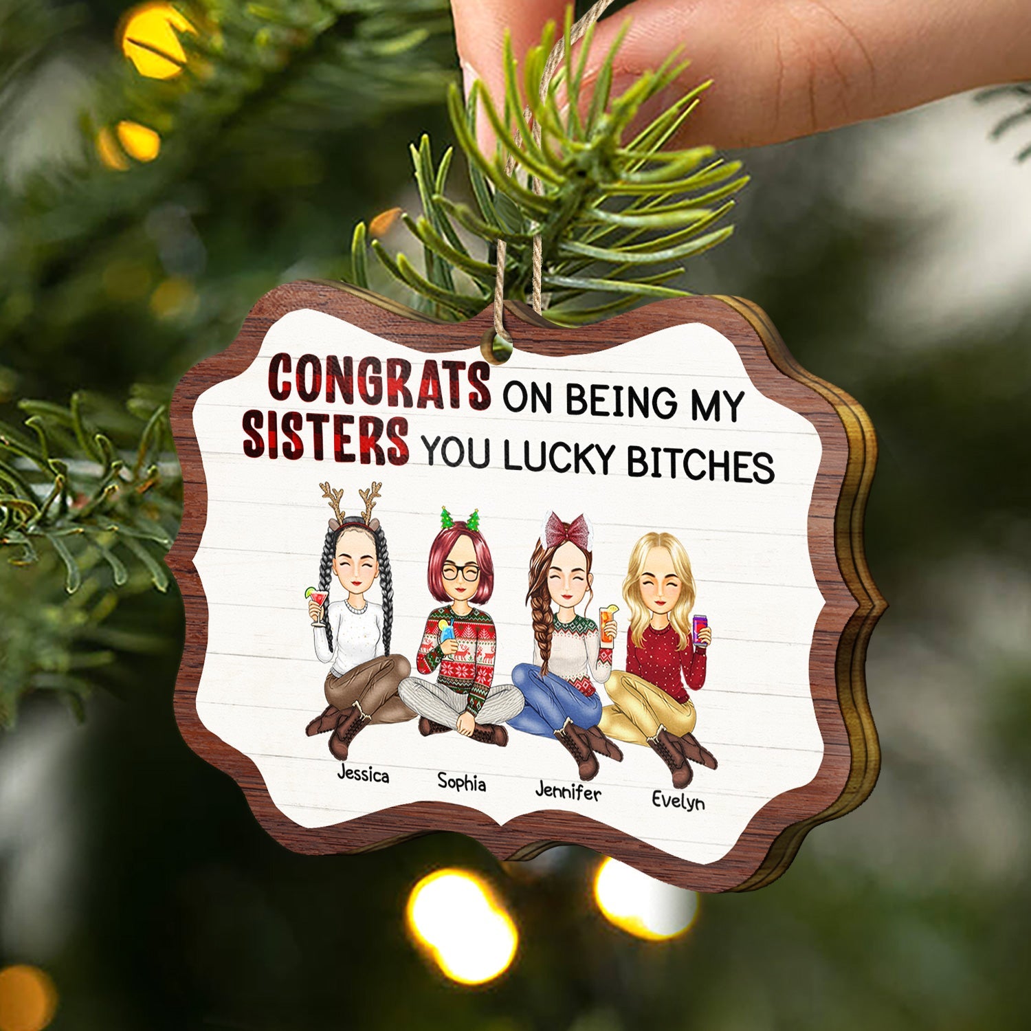 Congrats On Being My Besties - Christmas Gifts For Best Friends - Personalized Medallion Wooden Ornament