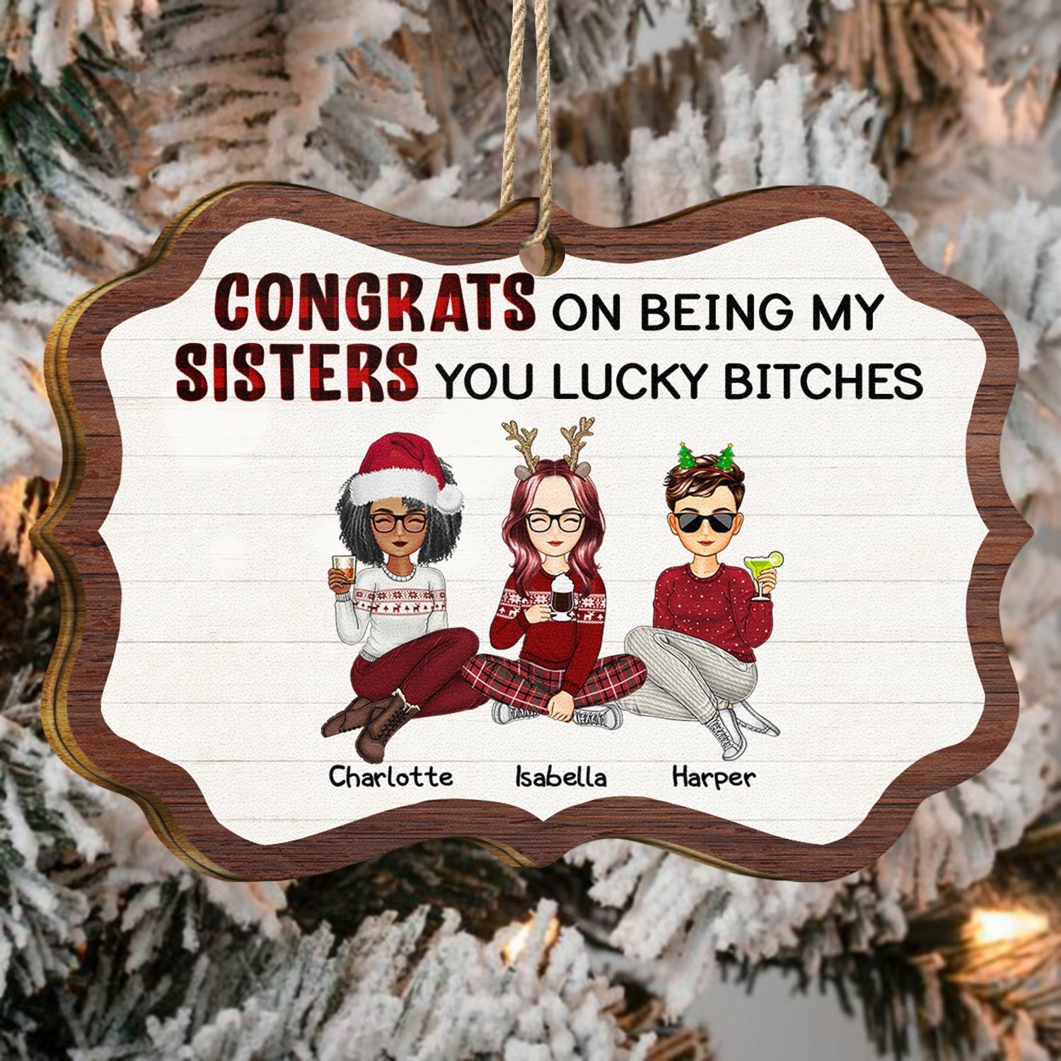 Congrats On Being My Besties - Christmas Gifts For Best Friends - Personalized Medallion Wooden Ornament