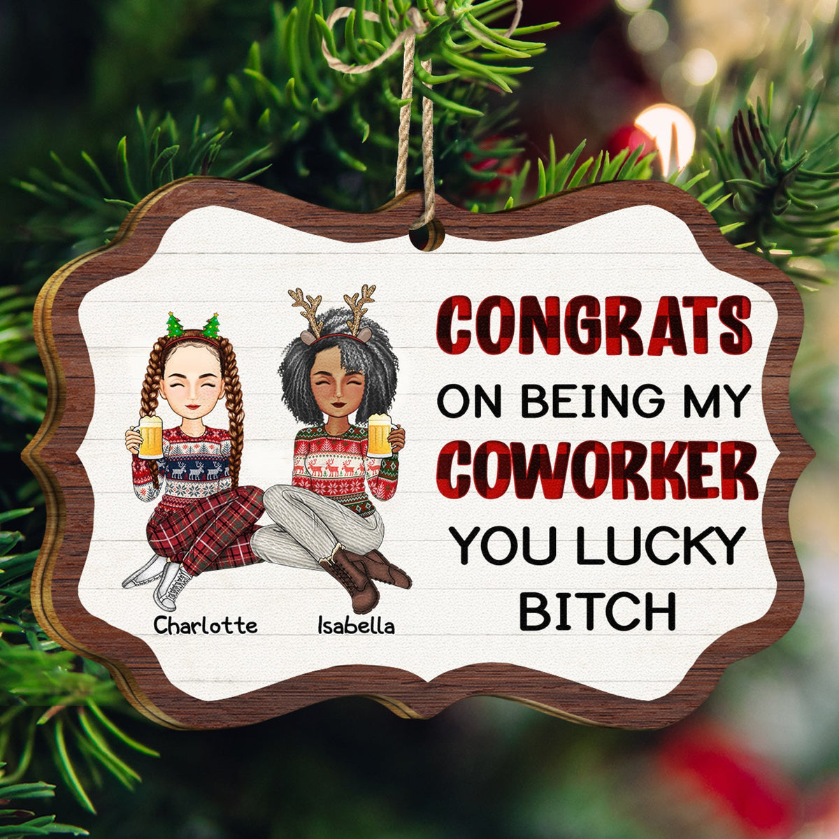 Congrats On Being My Besties - Christmas Gifts For Best Friends - Personalized Medallion Wooden Ornament