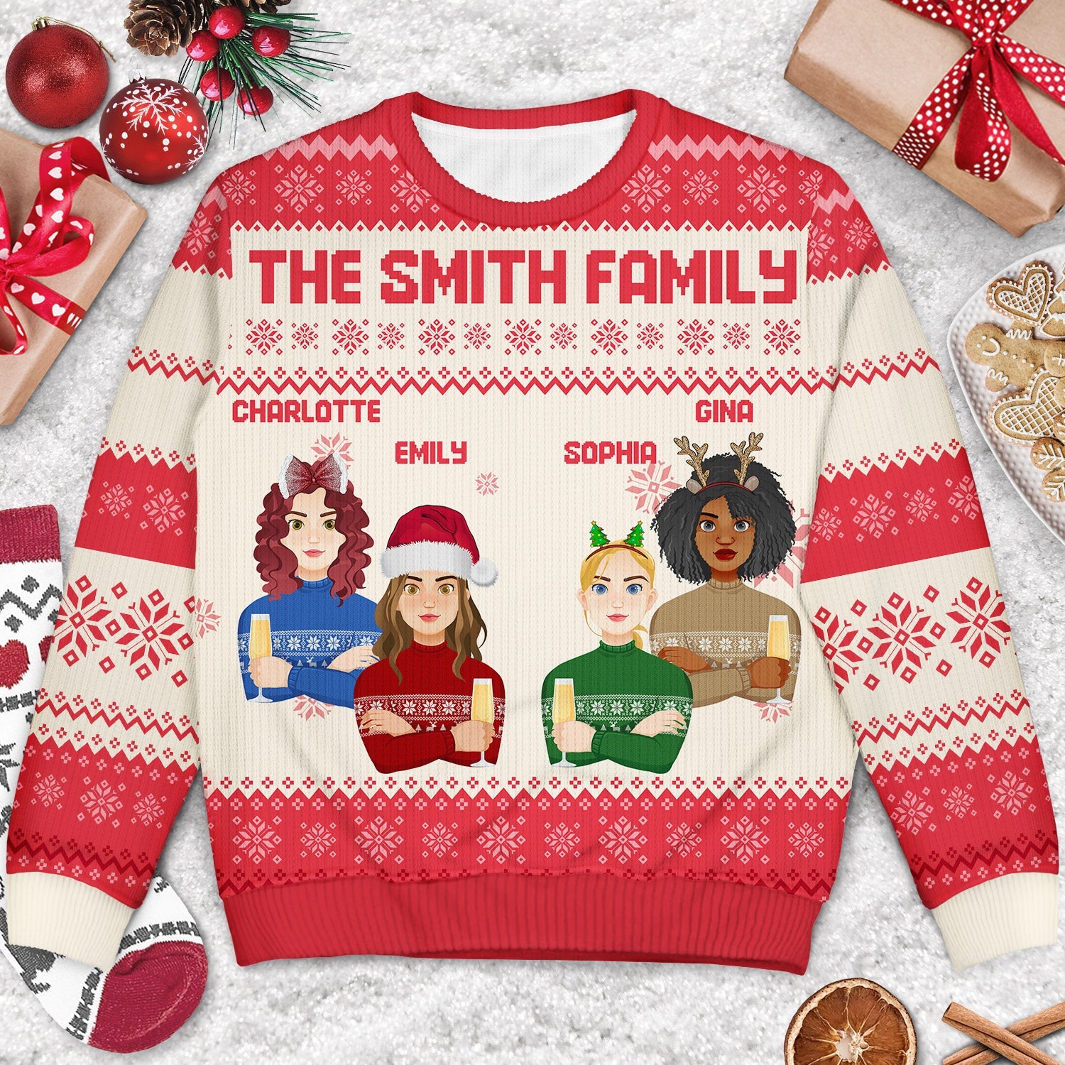 Flat Art - Christmas Gift For Bestie, Friend, Sibling, Family - Personalized Unisex Ugly Sweater