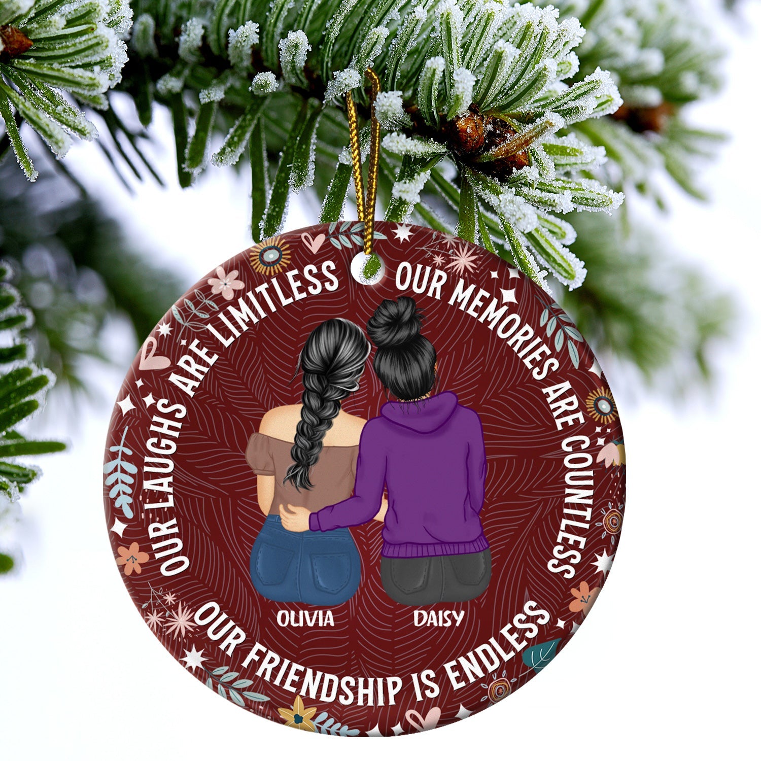 Our Memories Are Countless, Our Friendship Is Endless - Christmas Gifts For Besties, Soul Sisters - Personalized Circle Ceramic Ornament