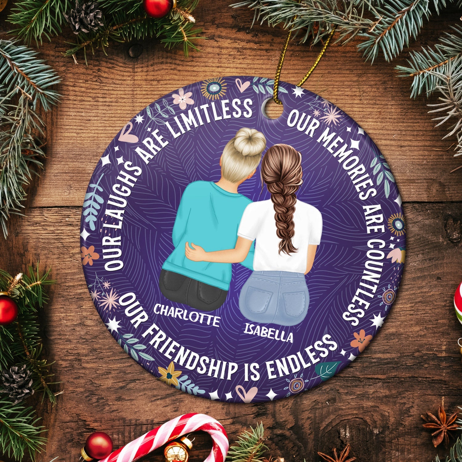 Our Memories Are Countless, Our Friendship Is Endless - Christmas Gifts For Besties, Soul Sisters - Personalized Circle Ceramic Ornament