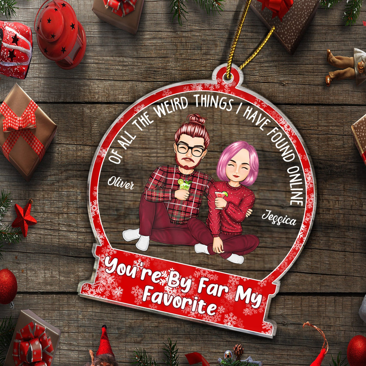 Of All The Weird Things Cartoon - Christmas Gift For Couples, Husband, Wife - Personalized Custom Shaped Acrylic Ornament