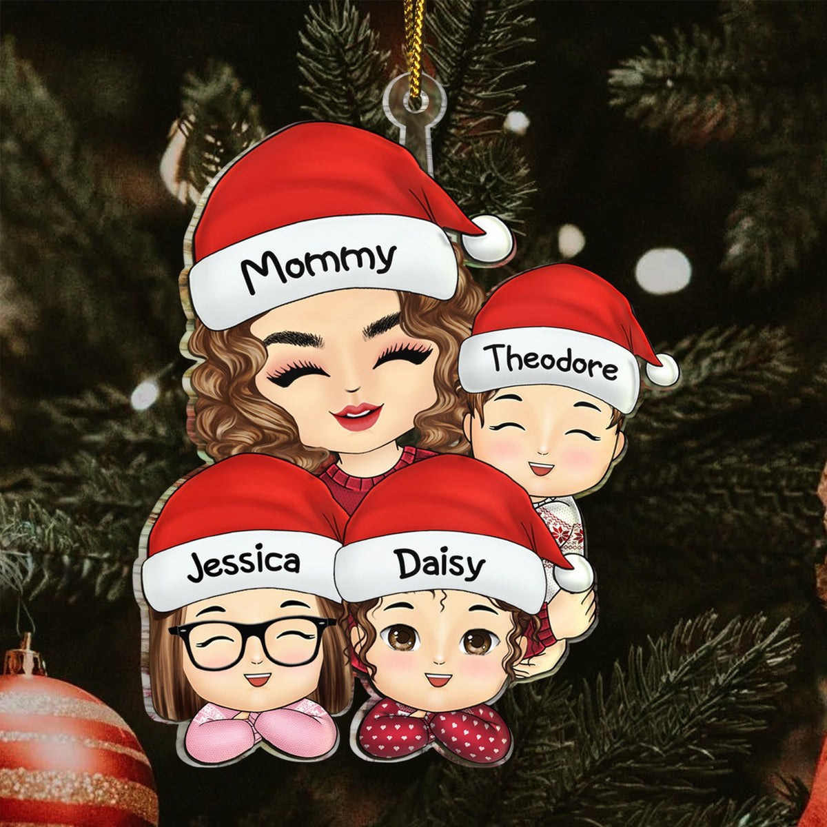 Grandma Mom Hugging Kids - Christmas Gift For Granddaughter, Grandson - Personalized Cutout Acrylic Ornament