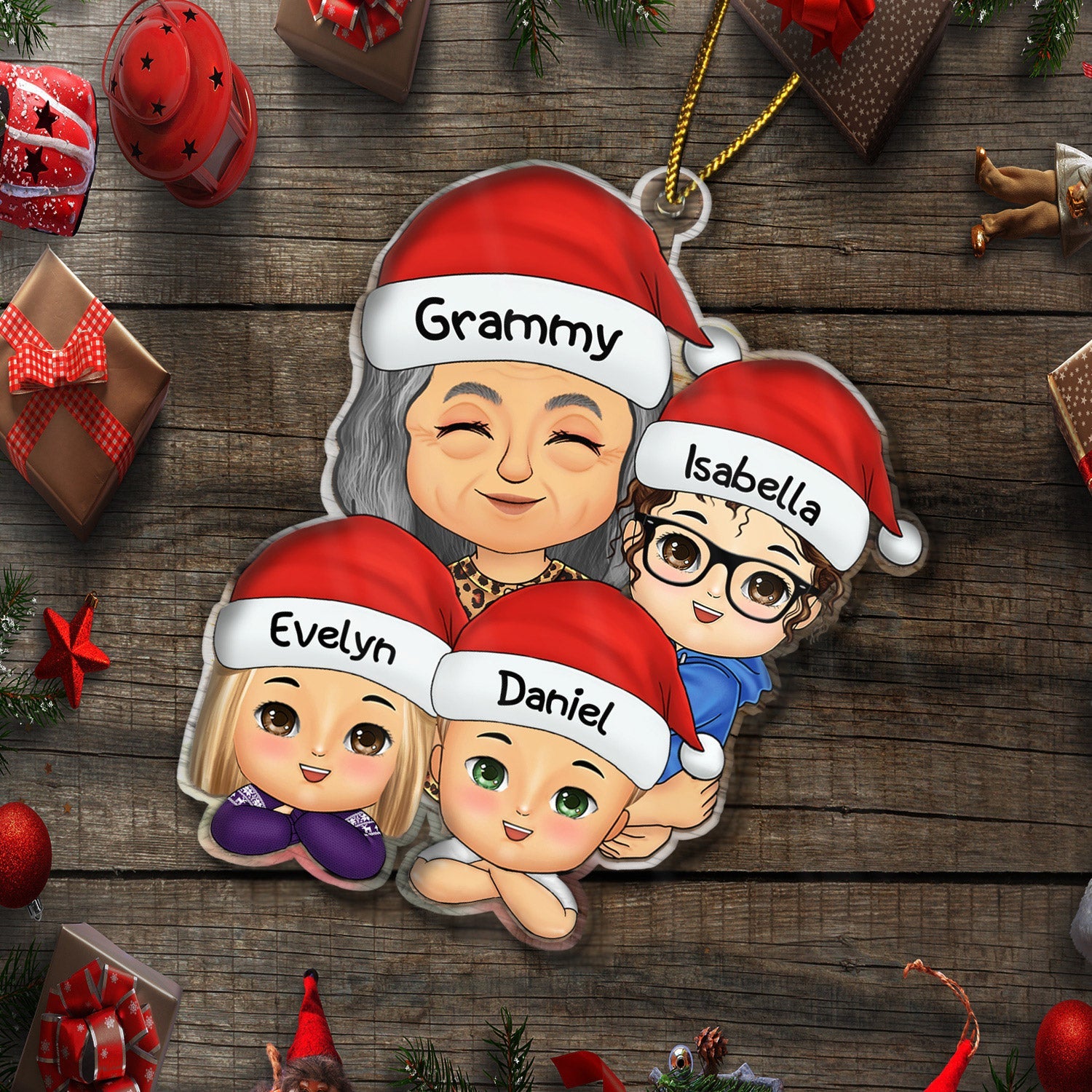 Grandma Mom Hugging Kids - Christmas Gift For Granddaughter, Grandson - Personalized Cutout Acrylic Ornament