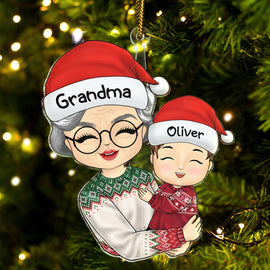 Grandma Mom Hugging Kids - Christmas Gift For Granddaughter, Grandson - Personalized Cutout Acrylic Ornament