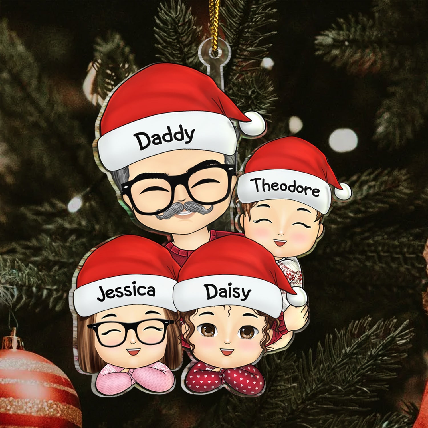 Grandpa Dad Hugging Kids - Christmas Gift For Granddaughter, Grandson - Personalized Cutout Acrylic Ornament