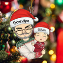 Grandpa Dad Hugging Kids - Christmas Gift For Granddaughter, Grandson - Personalized Cutout Acrylic Ornament