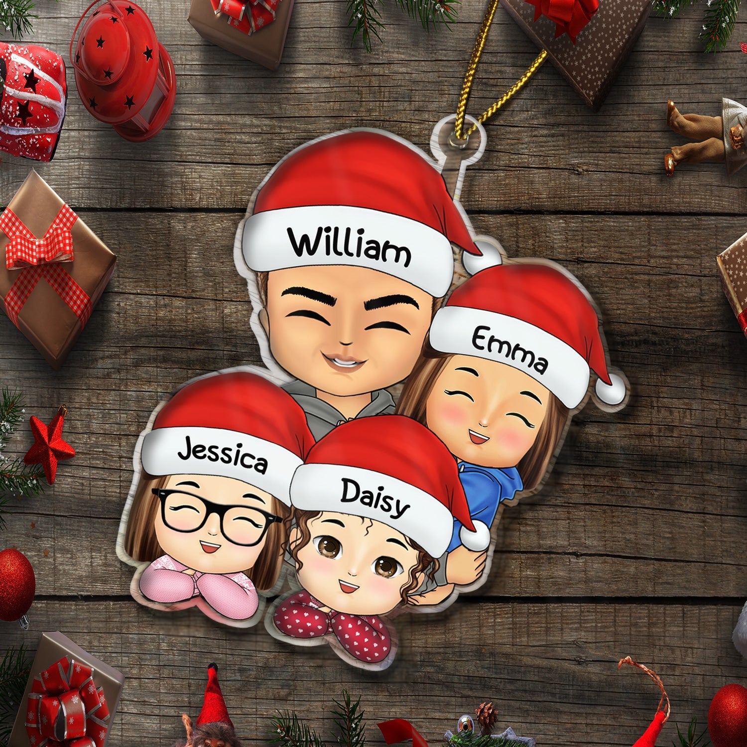 Grandpa Dad Hugging Kids - Christmas Gift For Granddaughter, Grandson - Personalized Cutout Acrylic Ornament