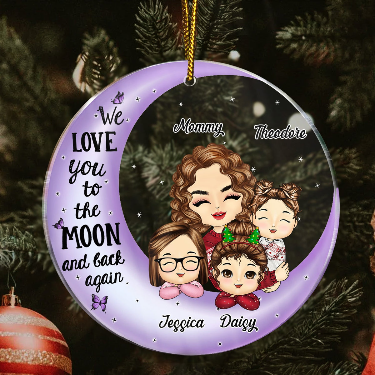 I Love You To The Moon And Back Grandma Mom - Christmas Gift For Grandmother, Mother, Grandkids - Personalized Circle Acrylic Ornament