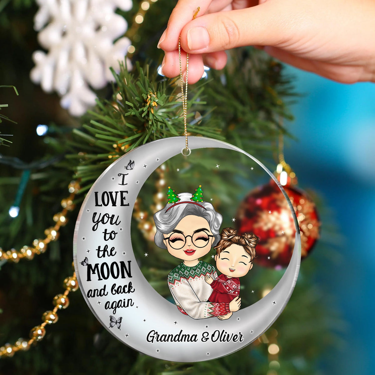 I Love You To The Moon And Back Grandma Mom - Christmas Gift For Grandmother, Mother, Grandkids - Personalized Circle Acrylic Ornament