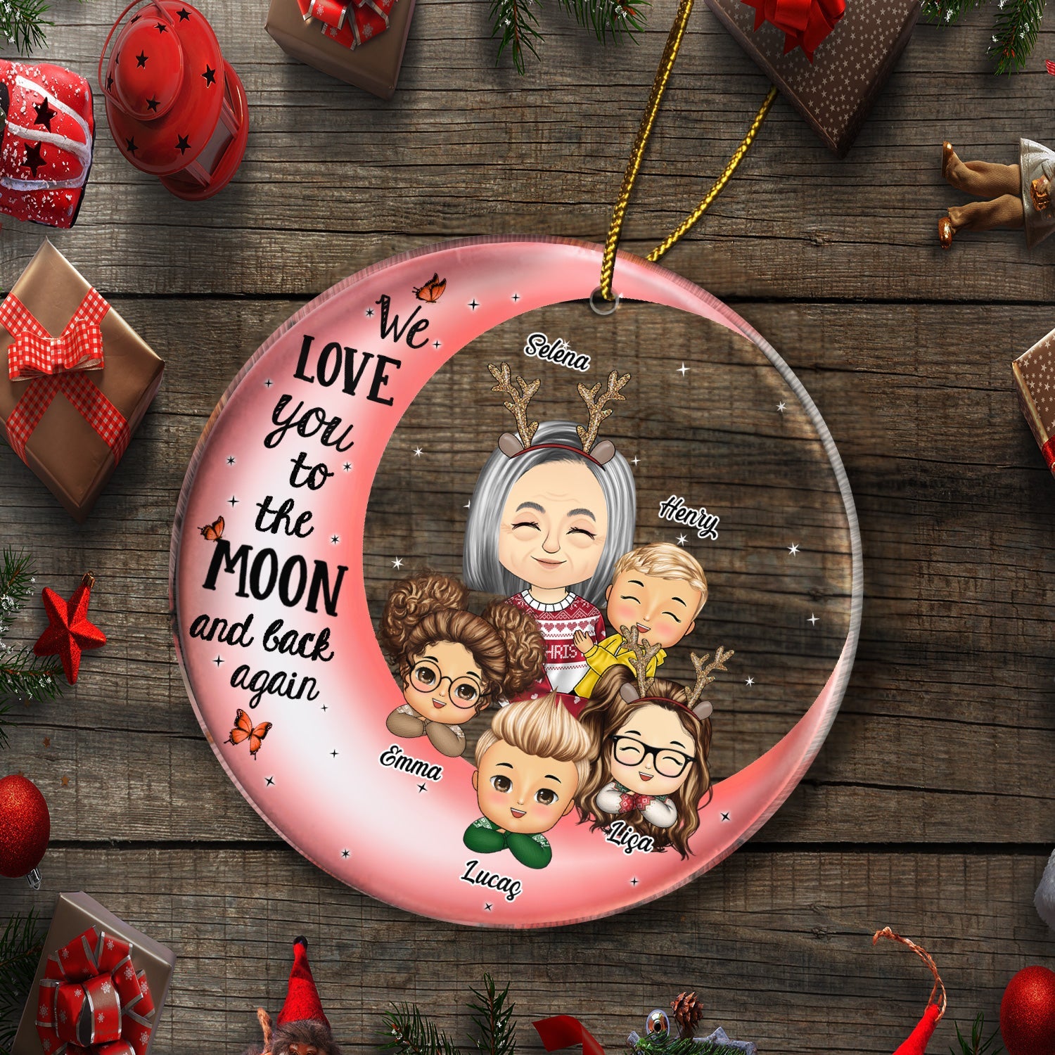 I Love You To The Moon And Back Grandma Mom - Christmas Gift For Grandmother, Mother, Grandkids - Personalized Circle Acrylic Ornament