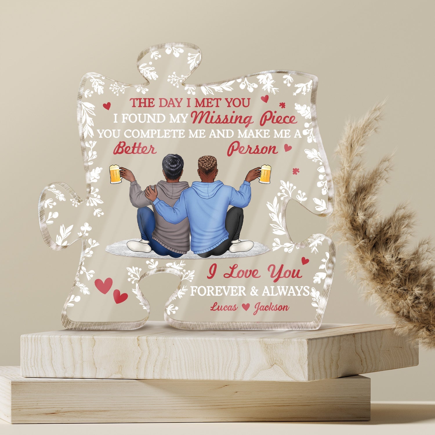 You Complete Me And Make Me A Better Person - Gift For Couple, Spouse, Husband, Wife - Personalized Puzzle Shaped Acrylic Plaque