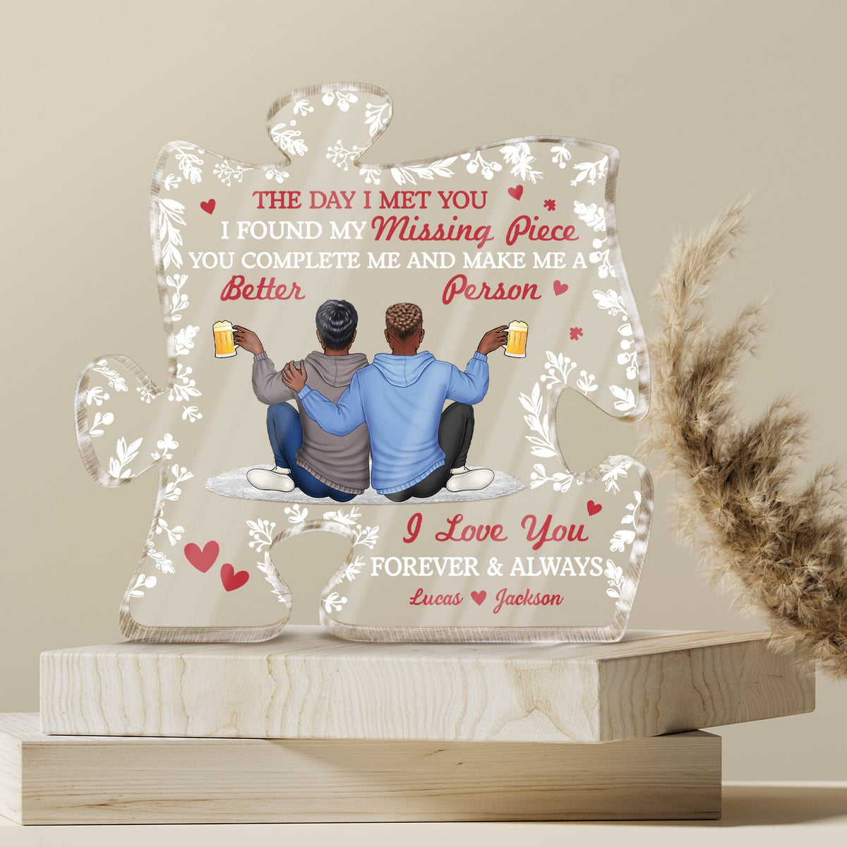 You Complete Me And Make Me A Better Person - Gift For Couple, Spouse, Husband, Wife - Personalized Puzzle Shaped Acrylic Plaque