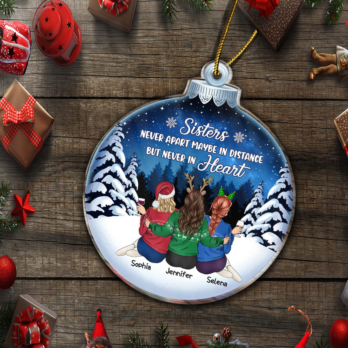 Side By Side Or Miles Apart Sisters And Brothers - Christmas Gift For Besties, Best Friends, Siblings - Personalized Custom Shaped Acrylic Ornament