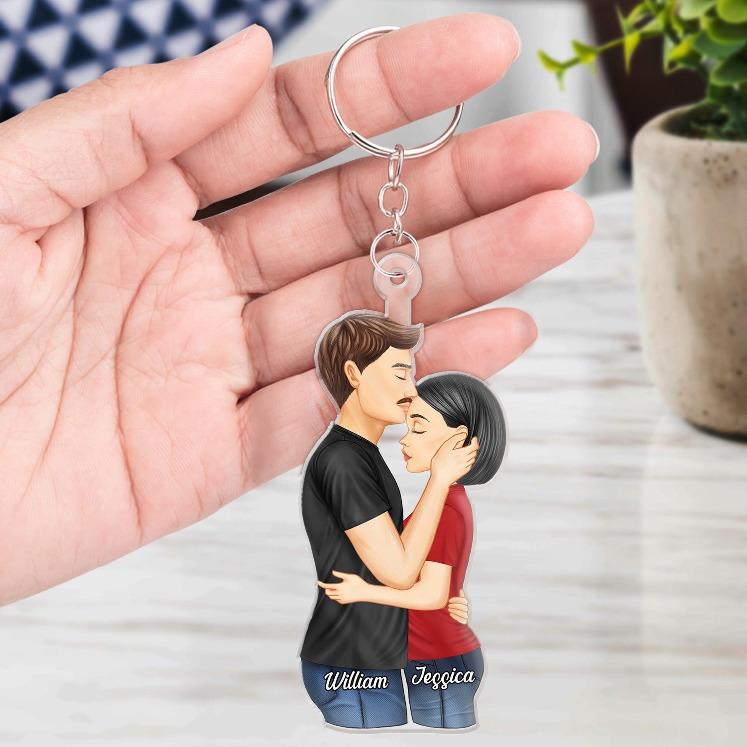 Couple Hug Kissing - Anniversary Gift For Couples - Personalized Cutout Acrylic Keychain