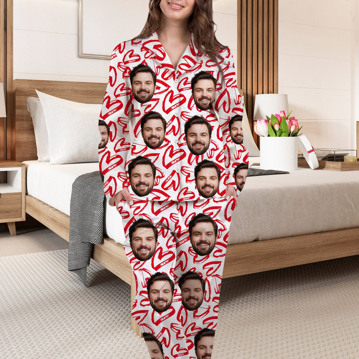 Custom Photo Love - Birthday, Anniversary Gift For Spouse, Husband, Wife, Couple - Personalized Long Pajamas Set