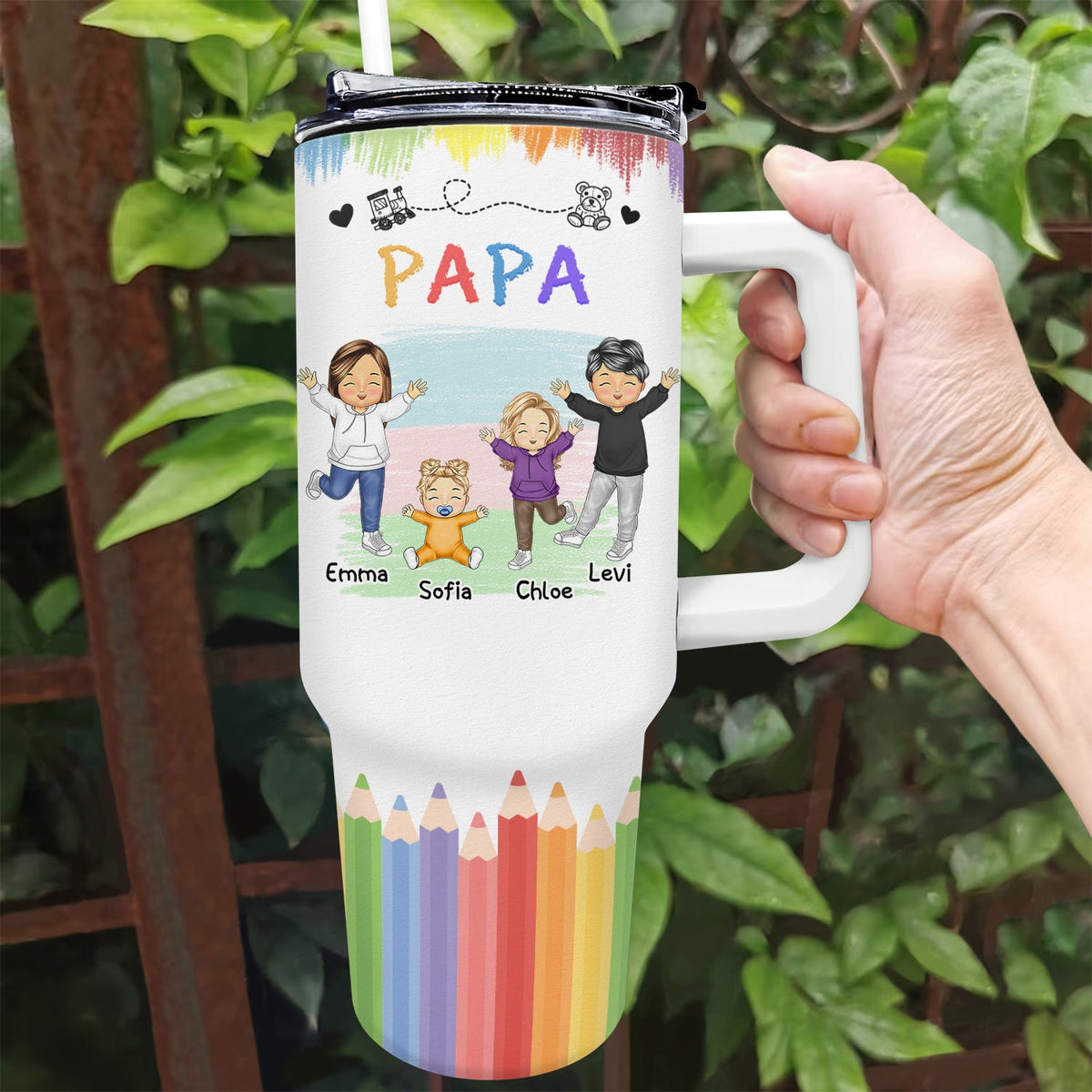 Nana Papa Mommy Daddy - Birthday, Loving Gift For Mother, Father, Grandma, Grandpa - Personalized 40oz Tumbler With Straw