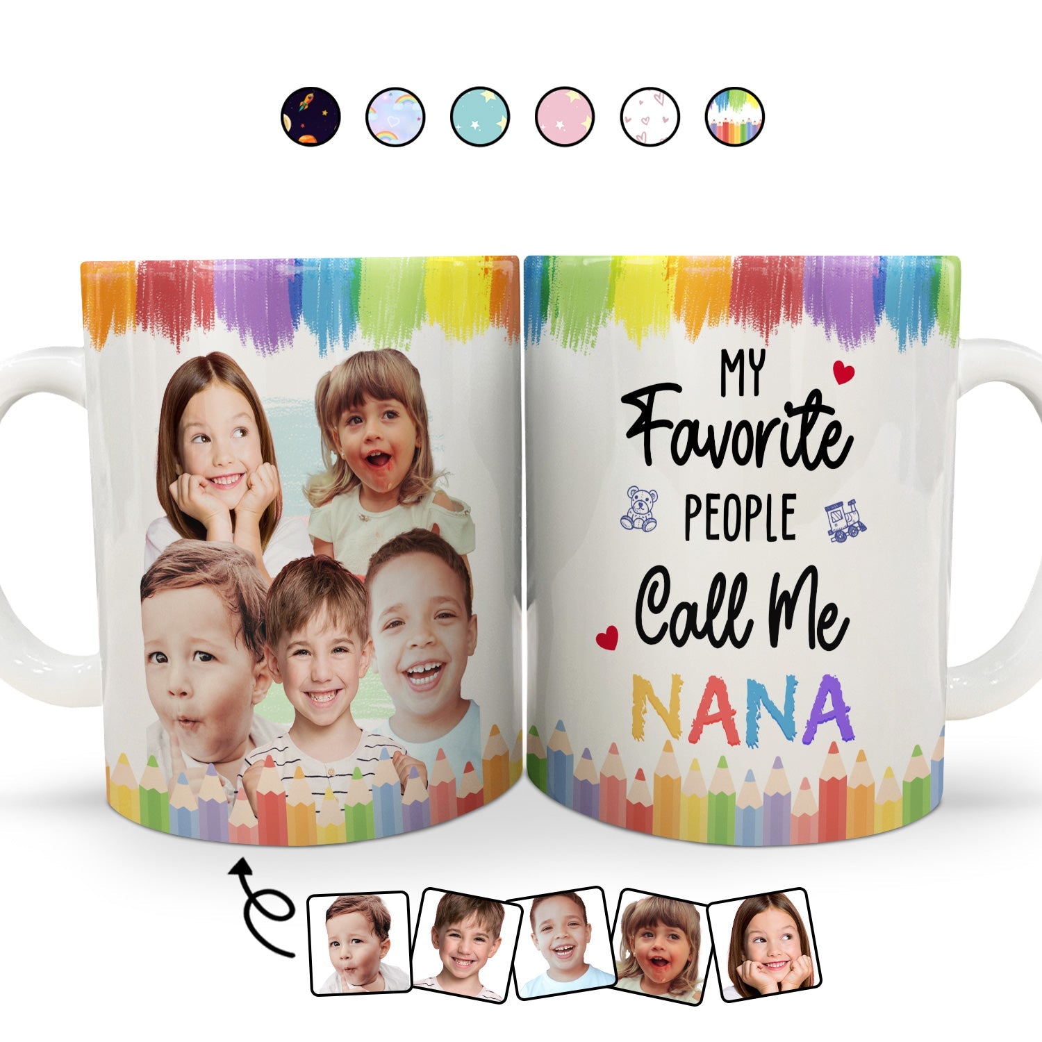 Custom Photo My Favorite People Call Me Mommy Nana Daddy - Birthday, Loving Gift For Mother, Father, Grandma, Grandpa - Personalized White Edge-to-Edge Mug