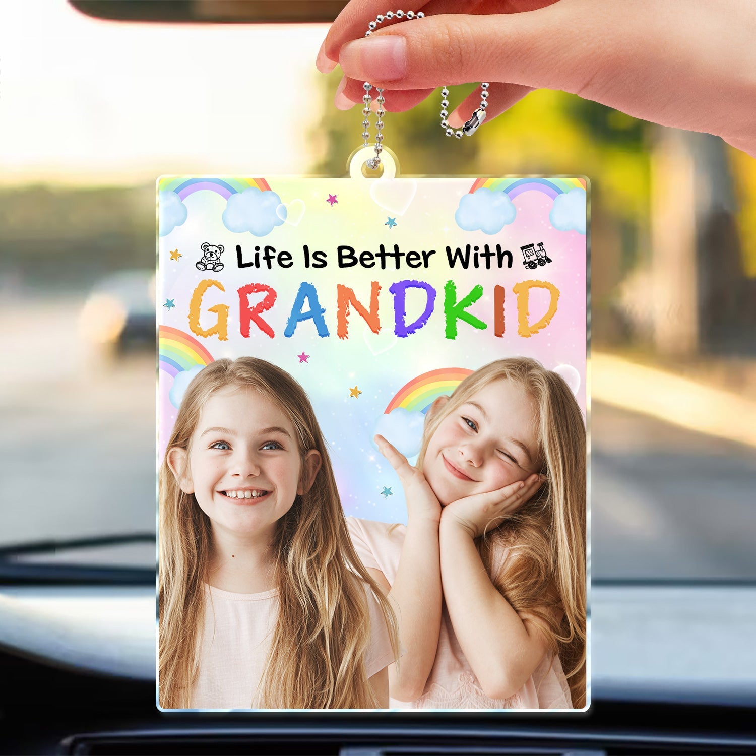 Custom Photo Life Is Better With Grandkids - Birthday, Loving Gift For Mother, Father, Grandma, Grandpa - Personalized Acrylic Car Hanger