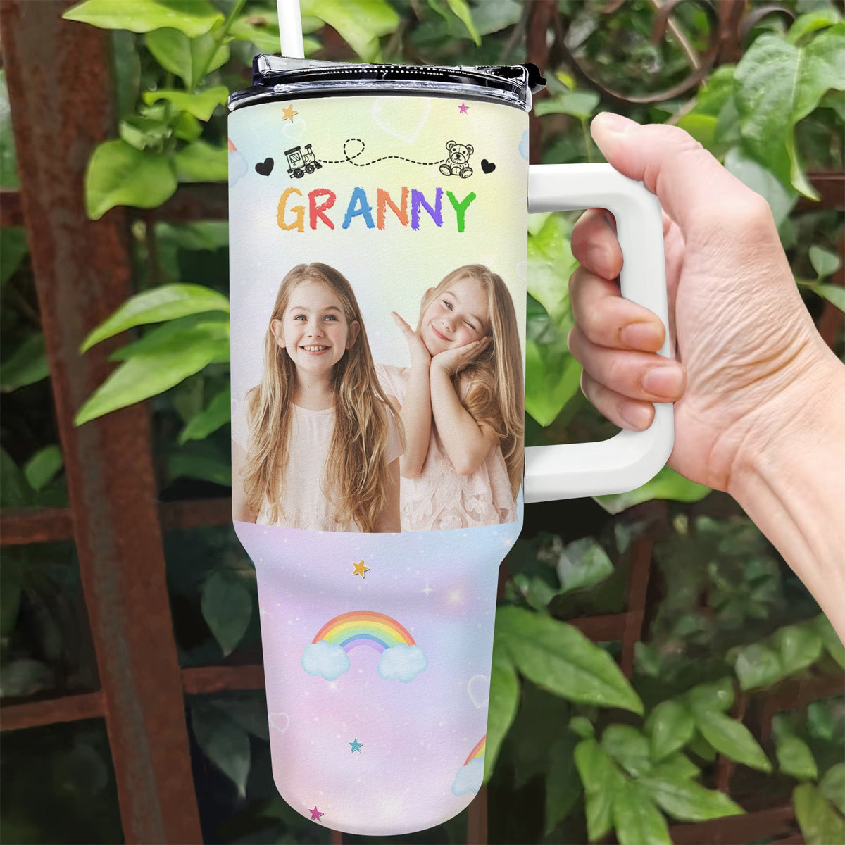 Custom Photo Nana Papa Mommy Daddy - Birthday, Loving Gift For Mother, Father, Grandma, Grandpa - Personalized 40oz Tumbler With Straw