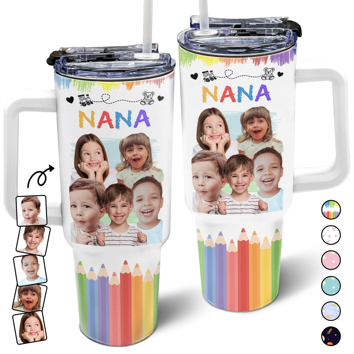 Custom Photo Nana Papa Mommy Daddy - Birthday, Loving Gift For Mother, Father, Grandma, Grandpa - Personalized 40oz Tumbler With Straw