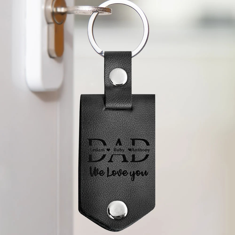 Custom Photo Dad I Love You Drive Safe I Need You Here With Me - Gift For Father, Grandpa Husband - Personalized Leather Photo Keychain