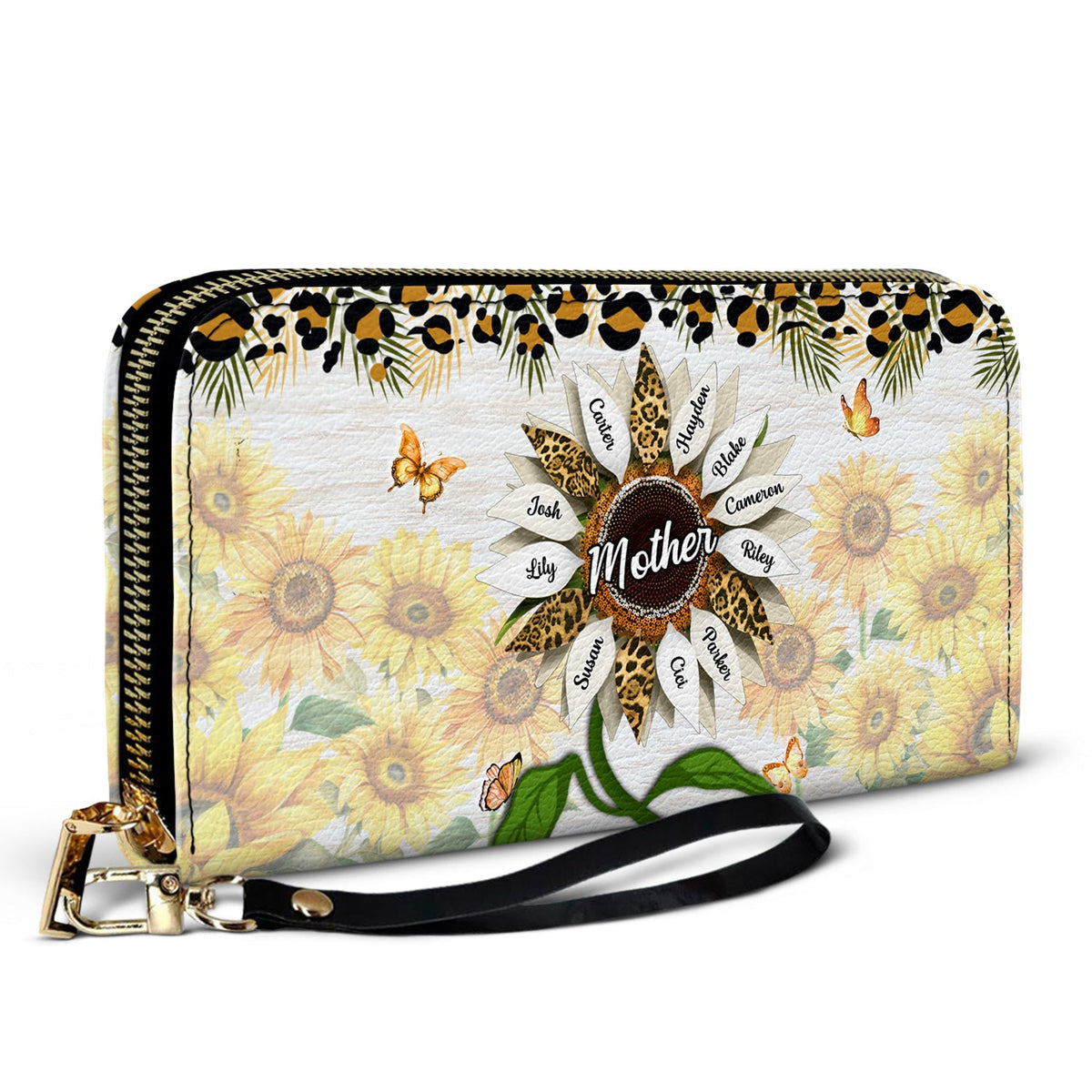 Nana, Mom, Auntie Sunflower - Birthday, Loving Gift For Mother, Grandma, Grandmother - Personalized Leather Long Wallet