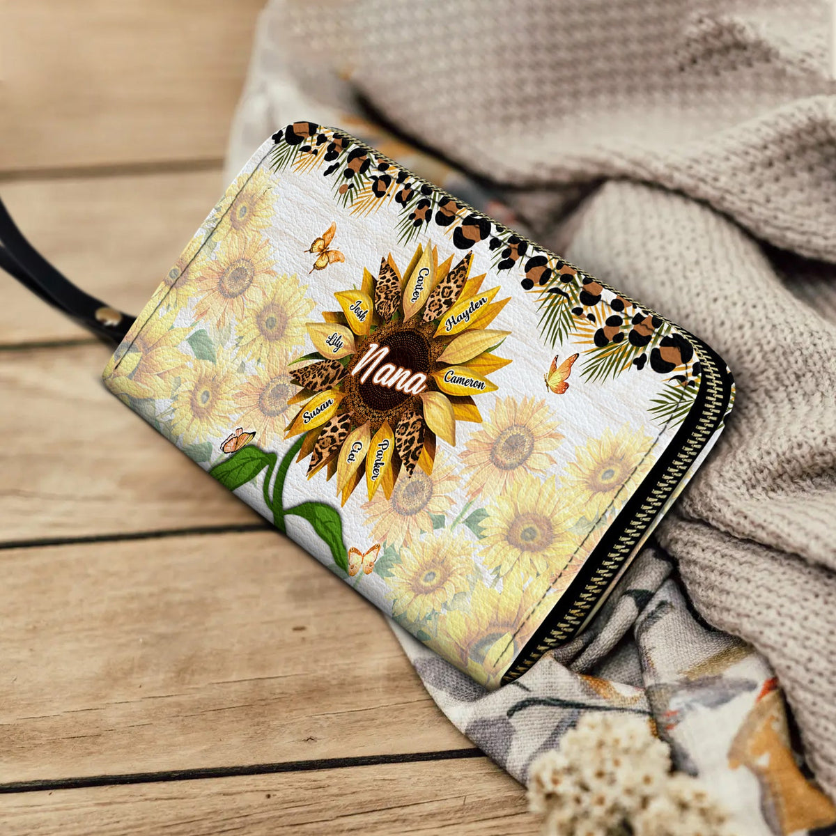 Nana, Mom, Auntie Sunflower - Birthday, Loving Gift For Mother, Grandma, Grandmother - Personalized Leather Long Wallet