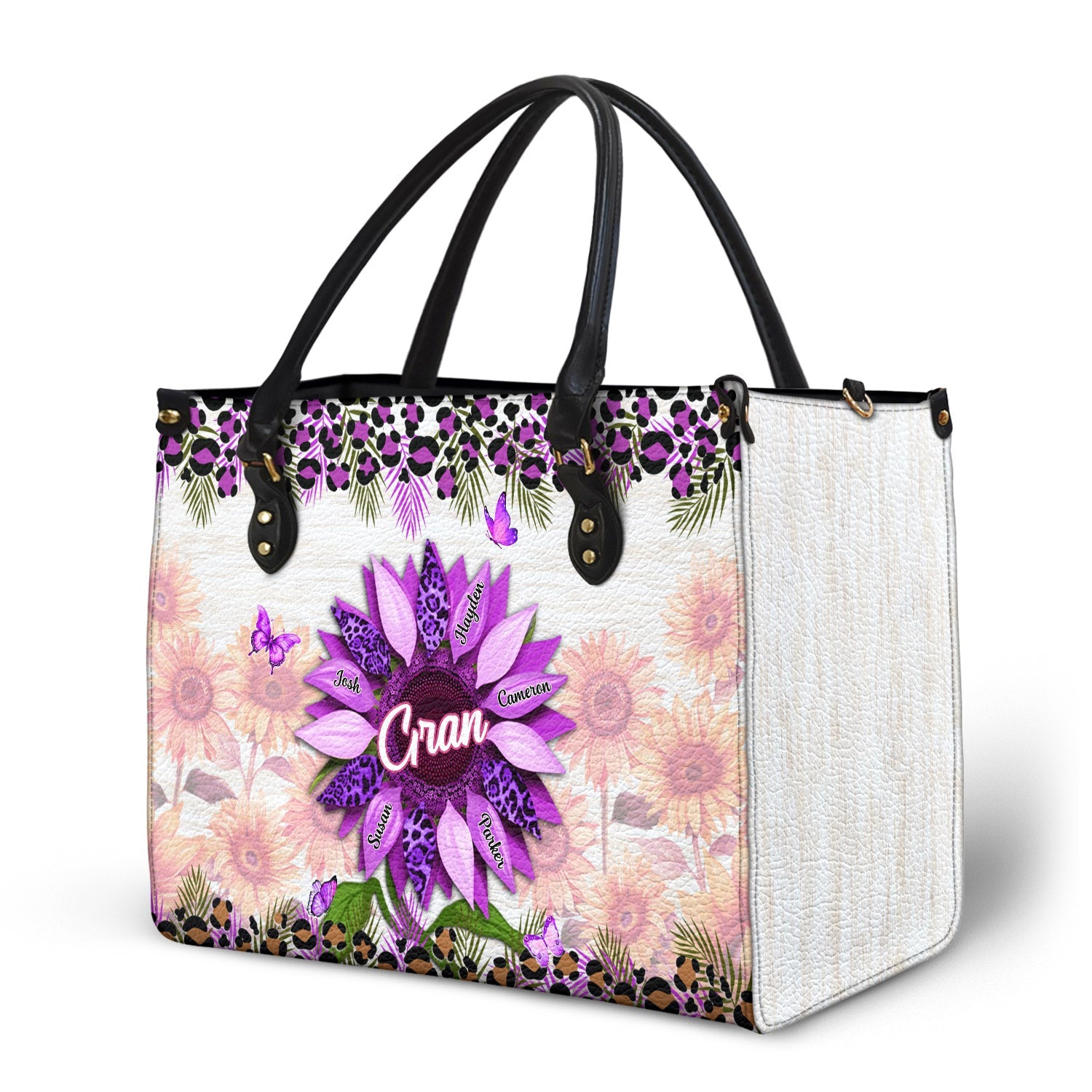 Nana, Mom, Auntie Sunflower - Birthday, Loving Gift For Mother, Grandma, Grandmother - Personalized Leather Bag