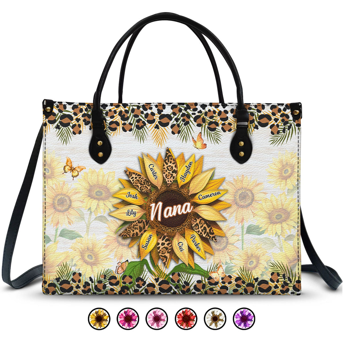 Nana, Mom, Auntie Sunflower - Birthday, Loving Gift For Mother, Grandma, Grandmother - Personalized Leather Bag