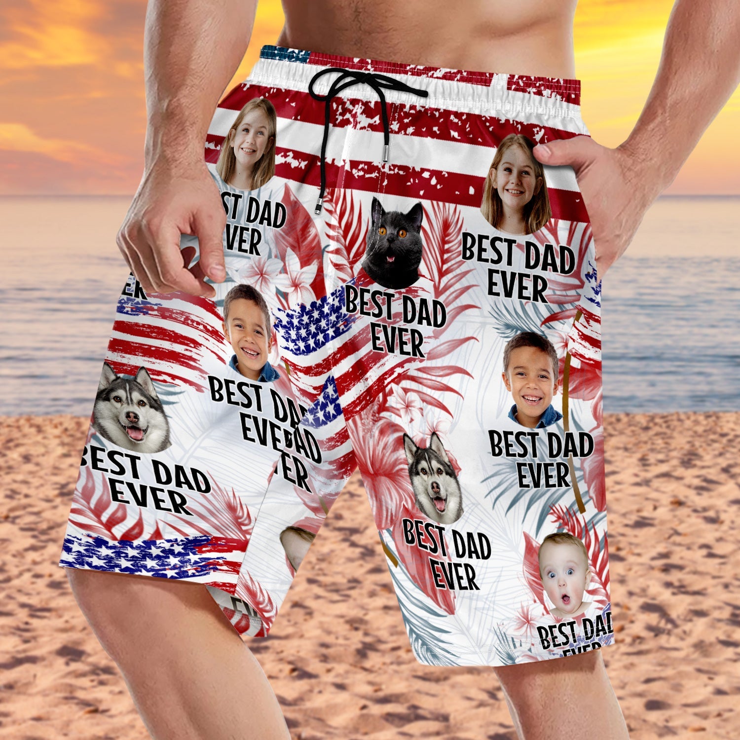 Custom Photo Funny I Love My Dad - Gift For Dog Dad, Cat Dad, Fathers, Pet Lovers - Personalized Unisex Beach Shorts