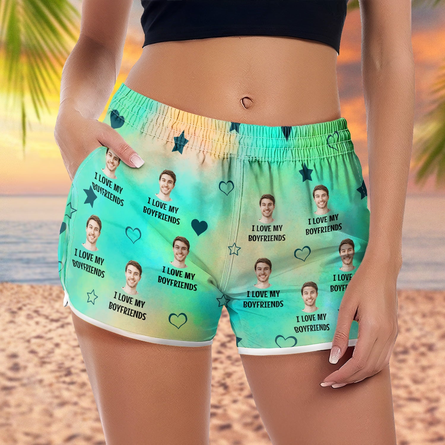 Custom Photo Funny I Love My Lover Mom - Gift For Wife, Girlfriends, Mothers, Pet Lovers - Personalized Women Beach Shorts