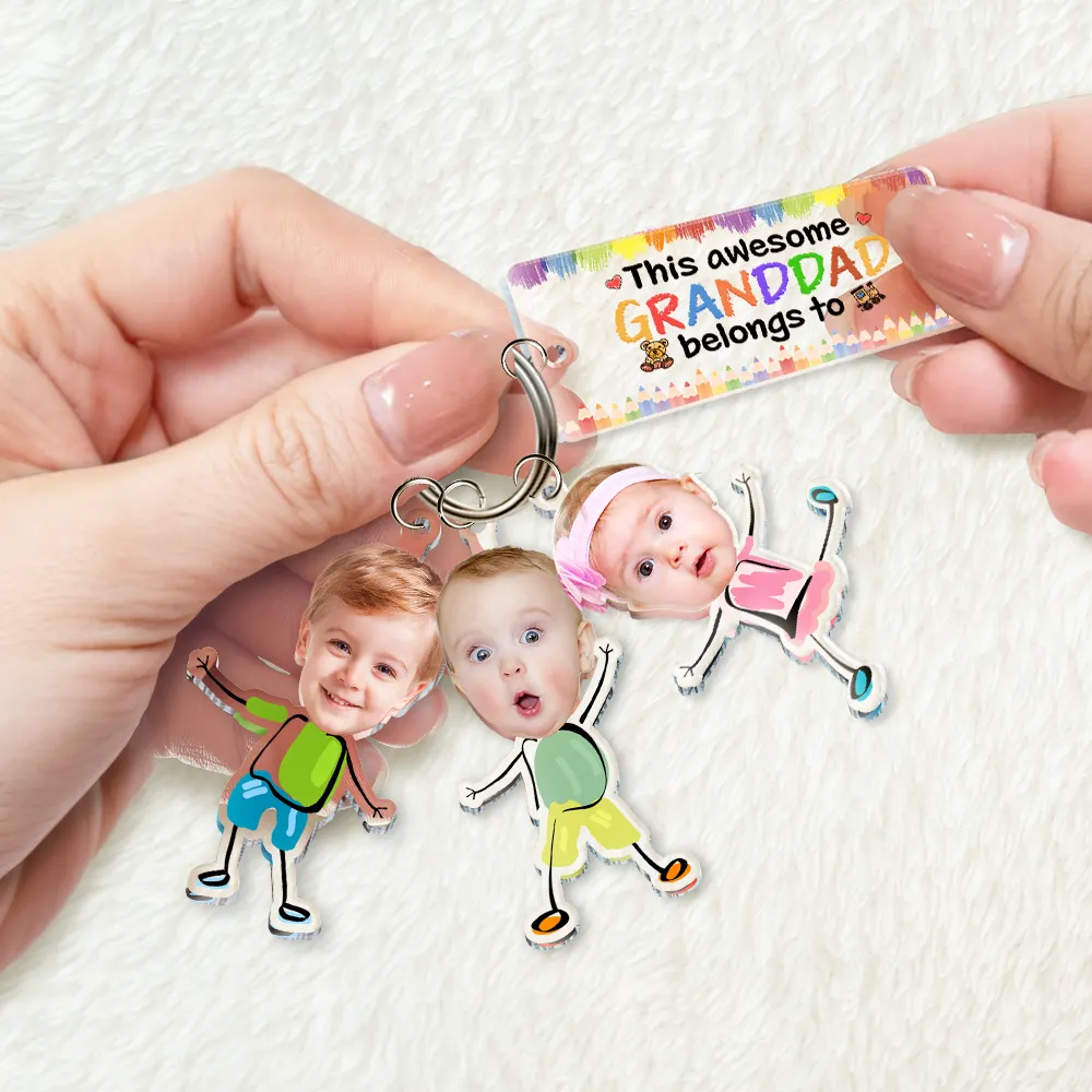 Custom Photo This Awesome Daddy Mommy Grandpa Belongs To - Personalized Acrylic Tag Keychain