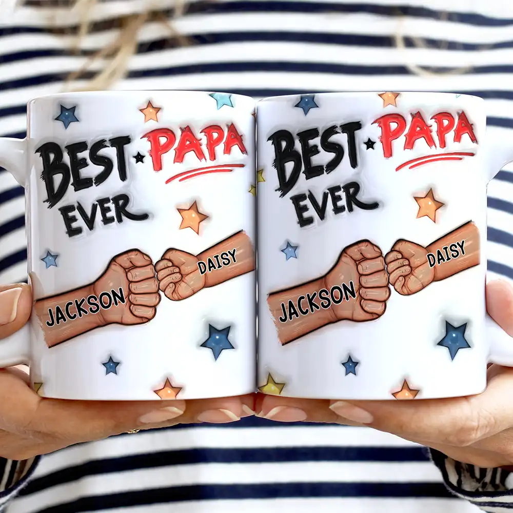 Best Dad Grandpa Ever Fist Bump - 3D Inflated Effect Printed Mug, Personalized White Edge-to-Edge Mug