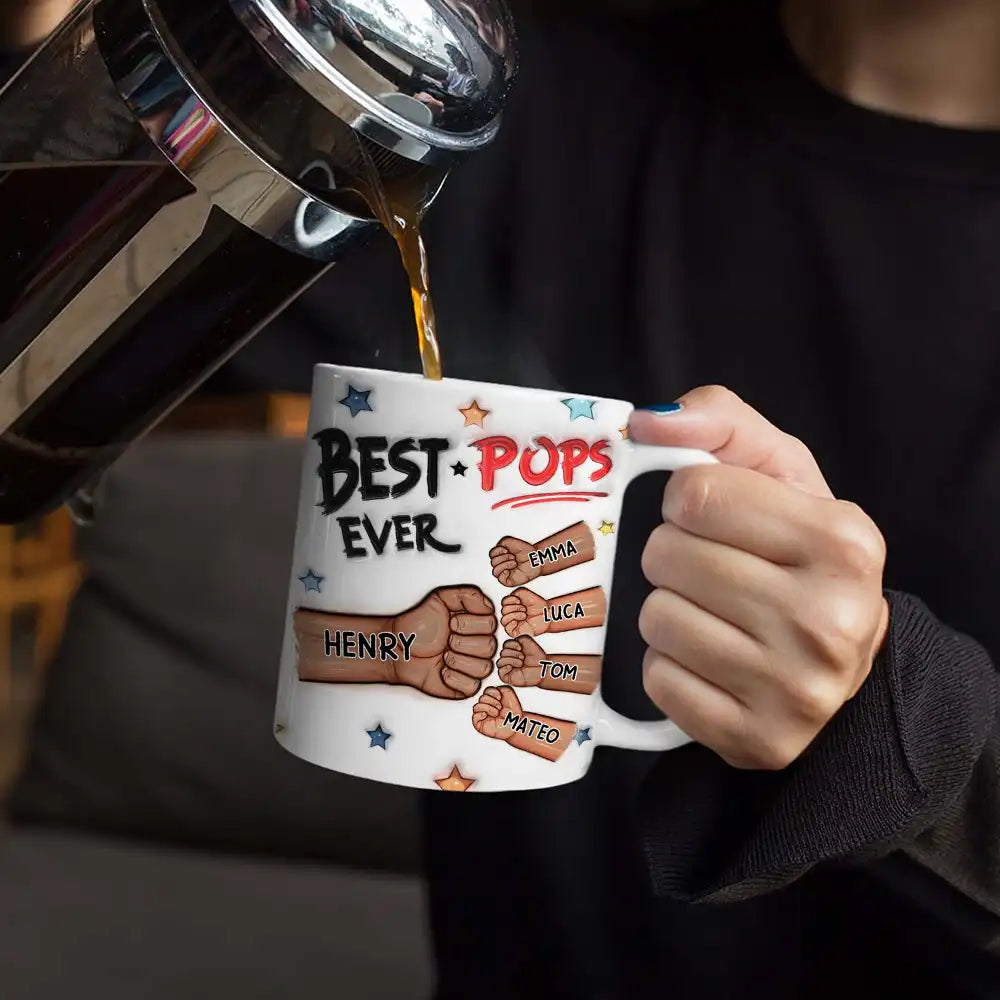 Best Dad Grandpa Ever Fist Bump - 3D Inflated Effect Printed Mug, Personalized White Edge-to-Edge Mug