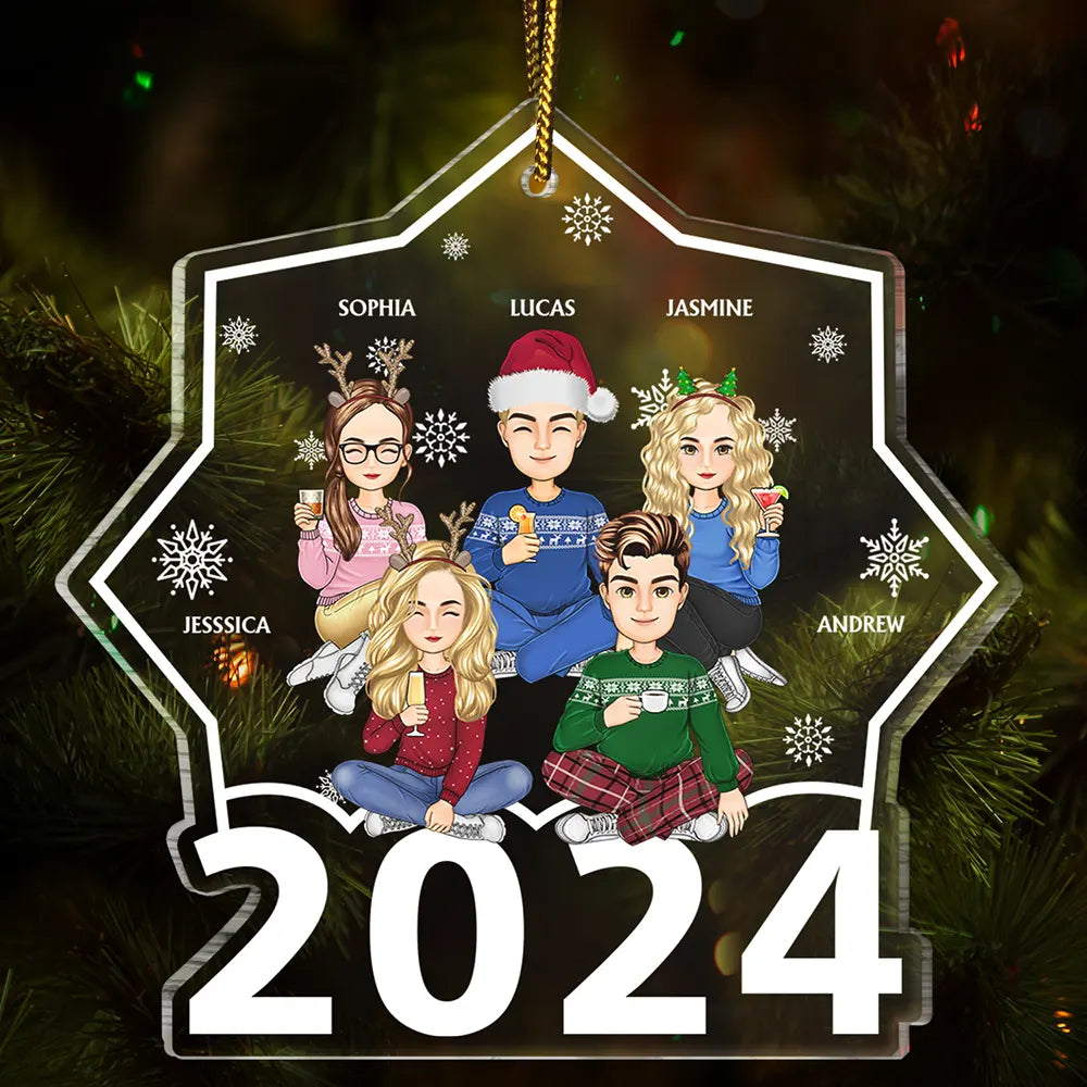 Christmas Cartoon Style 2024 Family Siblings - Personalized Custom Shaped Acrylic Ornament