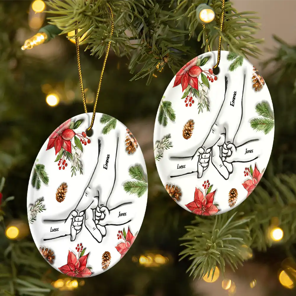 Christmas Hand In Hand, I Will Always Protect You - 3D Inflated Effect Printed Personalized Circle Ceramic Ornament