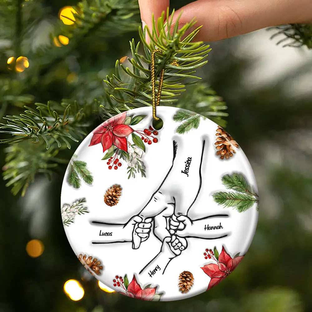 Christmas Hand In Hand, I Will Always Protect You - 3D Inflated Effect Printed Personalized Circle Ceramic Ornament