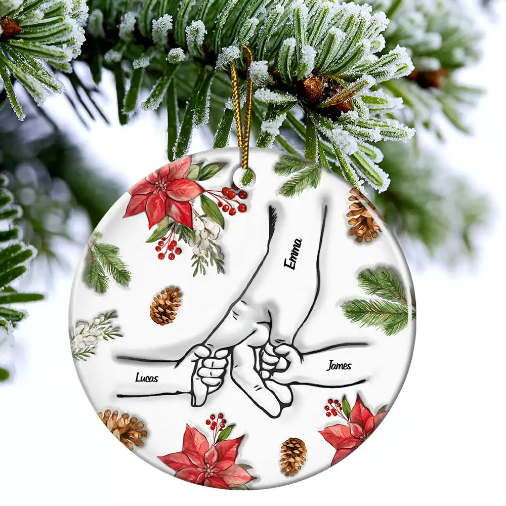 Christmas Hand In Hand, I Will Always Protect You - 3D Inflated Effect Printed Personalized Circle Ceramic Ornament